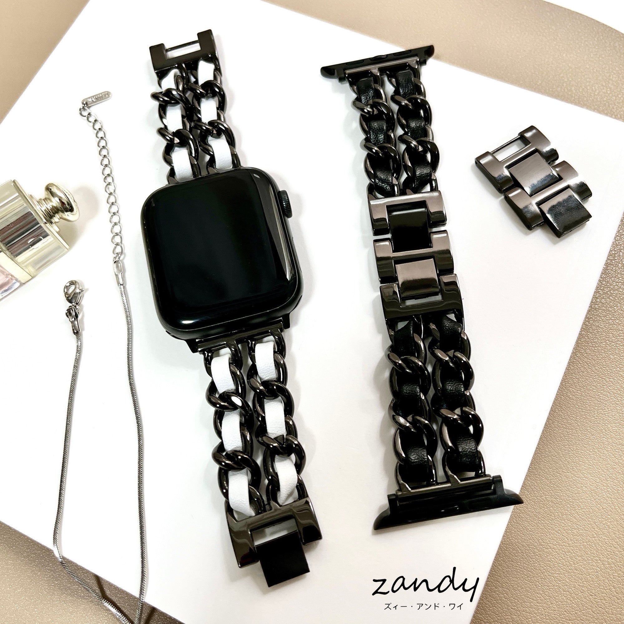 [Chain x Genuine Leather] Apple Watch Band Chain x Leather Belt Apple Watch Secondary image