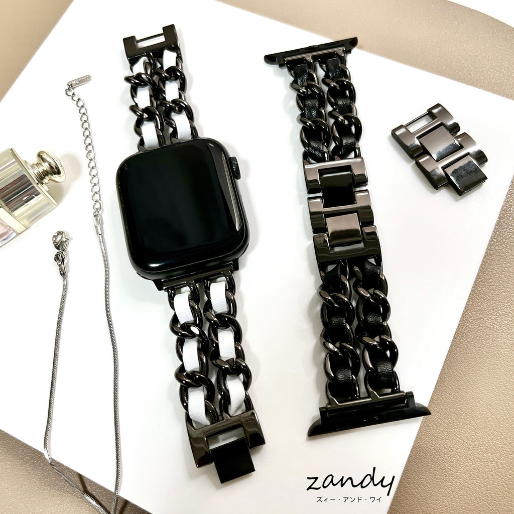 【チェーン×本革】アップルウォッチバンド　チェーン×レザーベルト Apple Watch