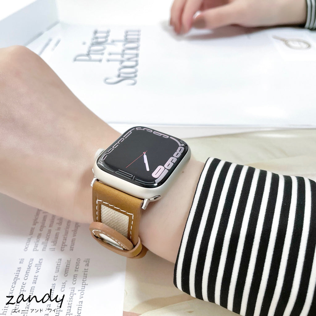 【レザー&キャンバスベルト】アップルウォッチバンド 本革 キャンバス レザー ベルト   Apple Watch