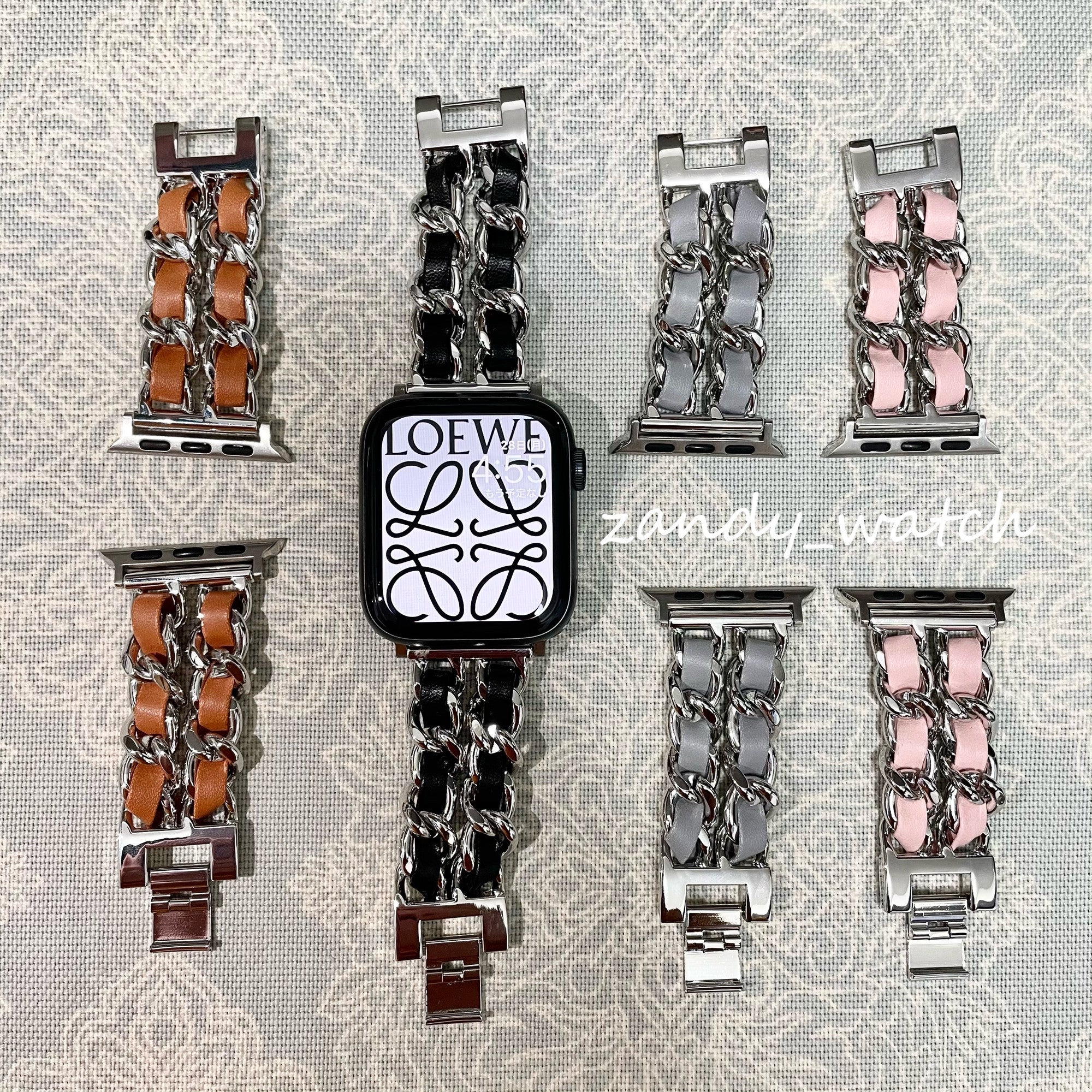 【シルバーチェーン×本革】アップルウォッチバンド　チェーン×レザーベルト Apple Watch