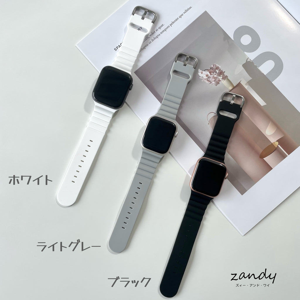 【日のスポーツ】アップルウォッチバンド ラバーベルト スポーツバンド シルバーバックル Apple Watch