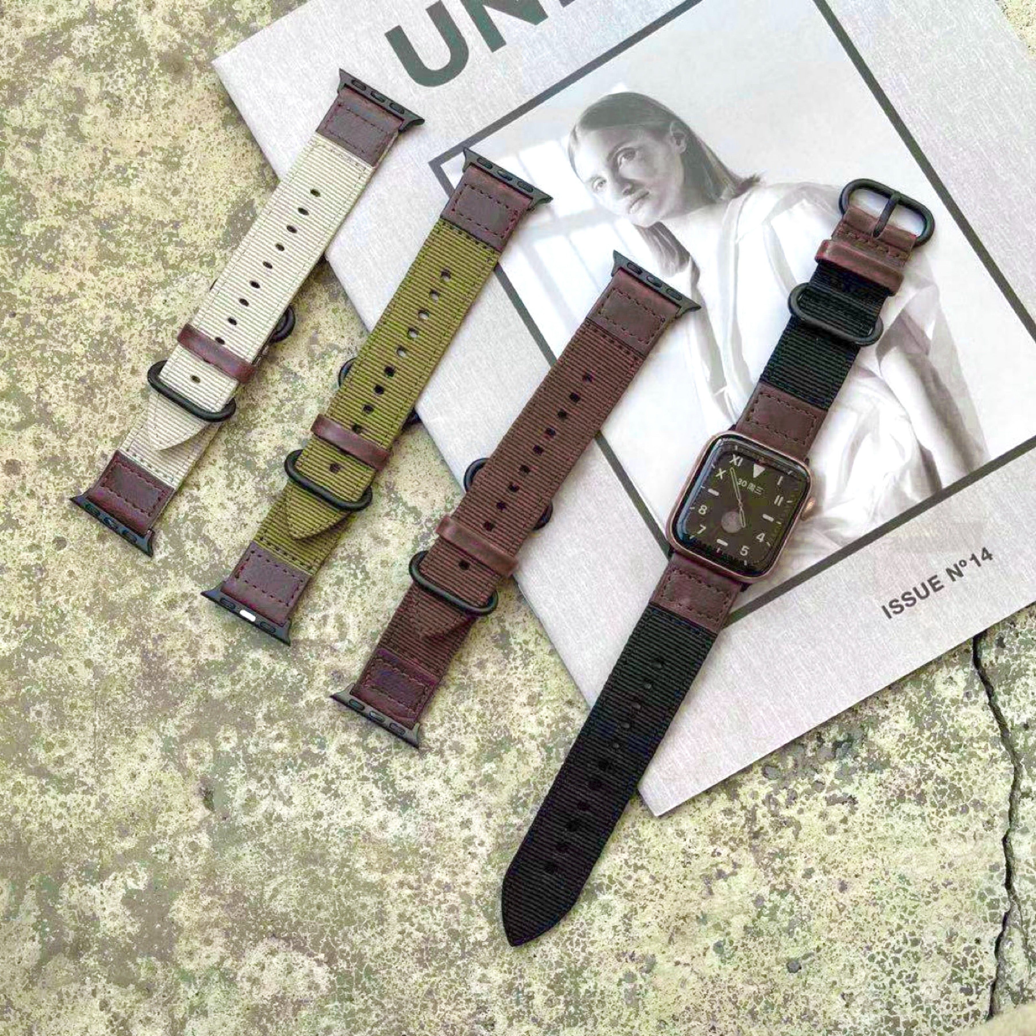 【キャンバス&レザーバンド】アップルウォッチバンド 本革 キャンバス ナイロン ベルト  Apple Watch