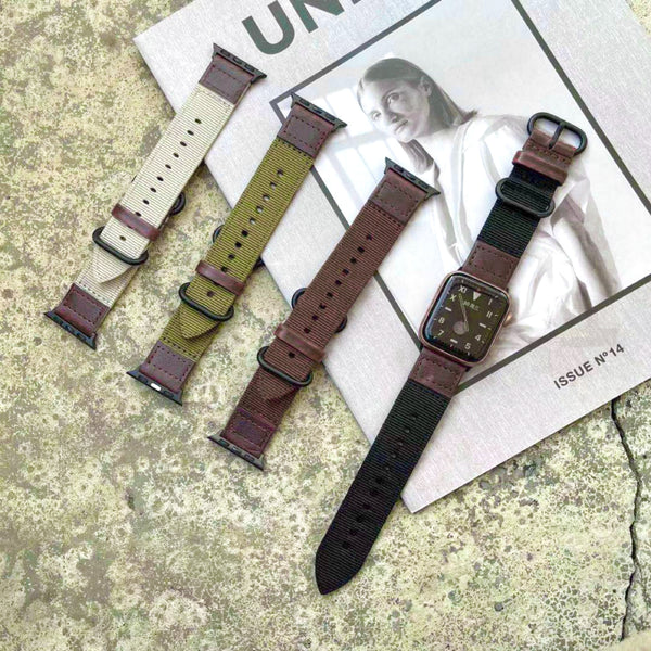 【キャンバス&レザーバンド】アップルウォッチバンド 本革 キャンバス ナイロン ベルト  Apple Watch