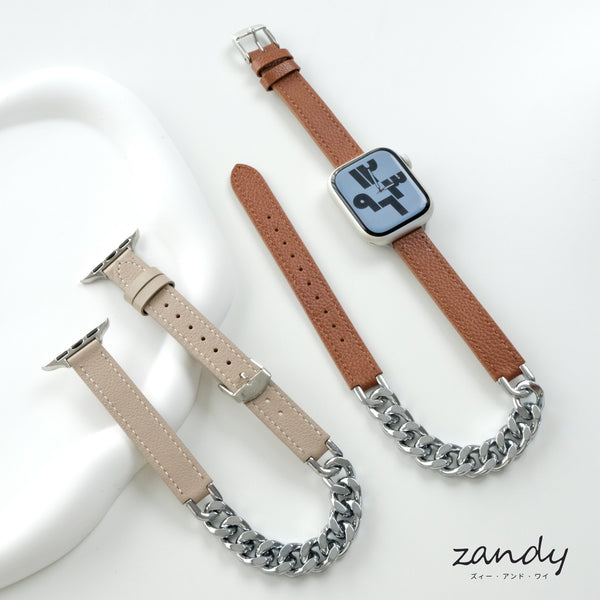 【チェーン&レザー二重巻バンド】アップルウォッチバンド 二重巻デザインベルト  Apple Watch