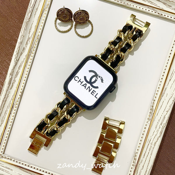【チェーン×本革】アップルウォッチバンド　チェーン×レザーベルト Apple Watch