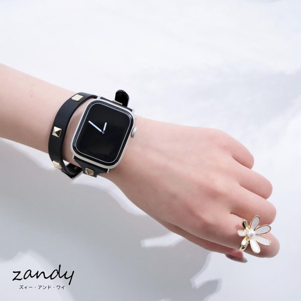 【スタッズ二重巻バンド】アップルウォッチバンド レザーベルト 二重巻  Apple Watch
