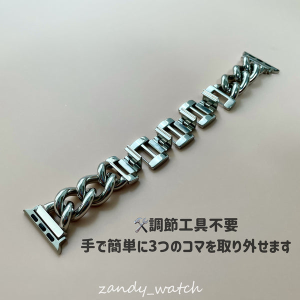 【チャンキーチェーン】アップルウォッチバンド  ステンレスチェーンベルト  Apple Watch ★調節工具不要★