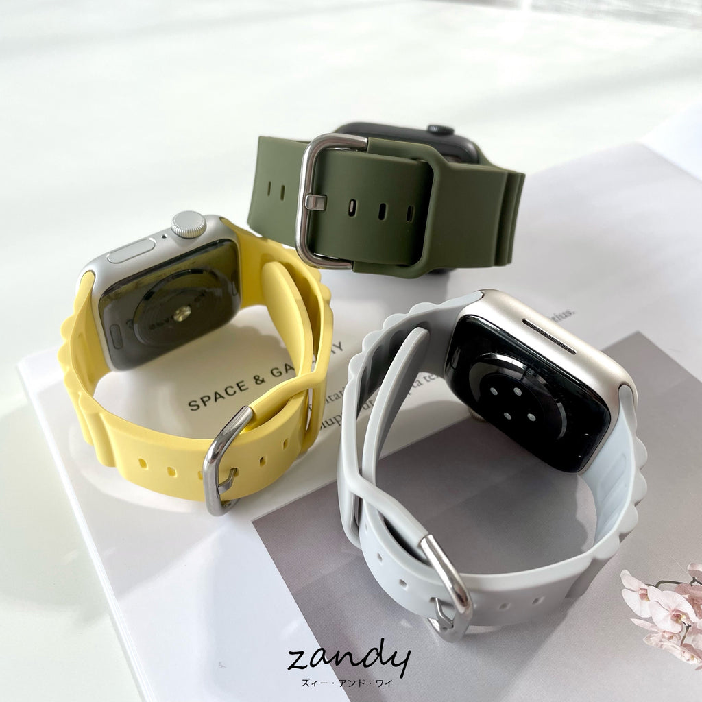 【日のスポーツ】アップルウォッチバンド ラバーベルト スポーツバンド シルバーバックル Apple Watch
