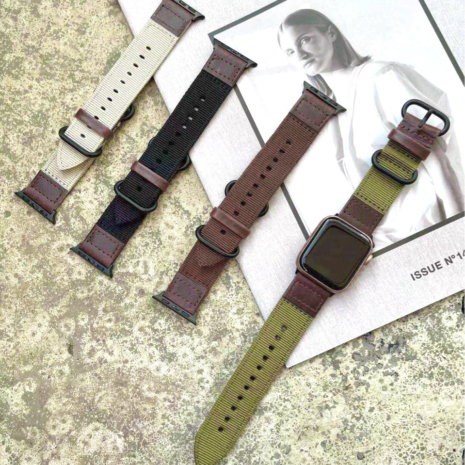 【キャンバス&レザーバンド】アップルウォッチバンド 本革 キャンバス ナイロン ベルト  Apple Watch