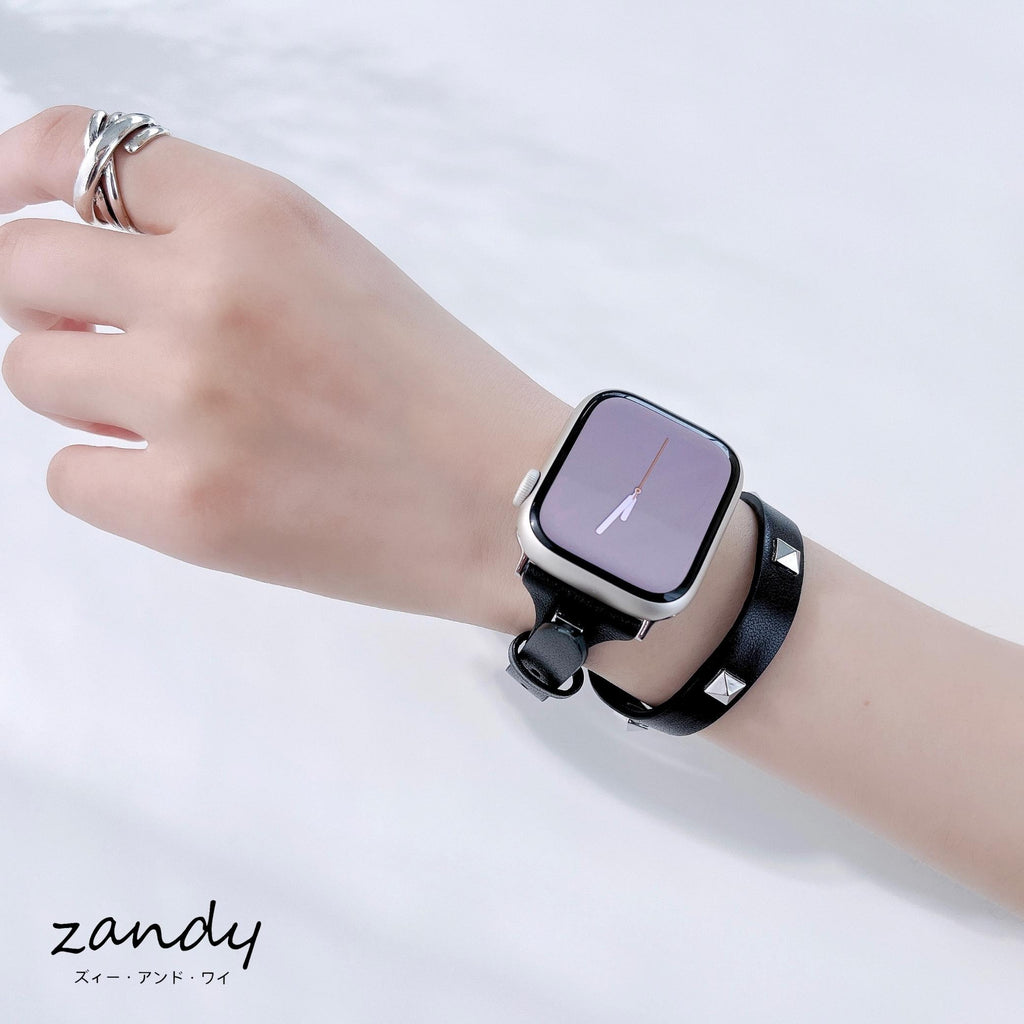 【スタッズ二重巻バンド】アップルウォッチバンド レザーベルト 二重巻  Apple Watch