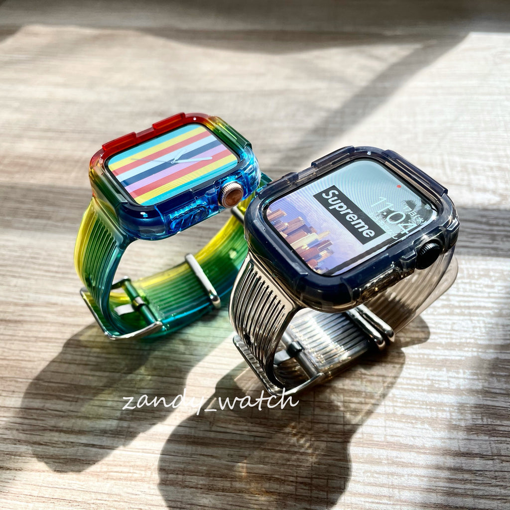 【クリア一体式バンド】アップルウォッチバンド カバー クリアベルト 一体式 Apple Watch