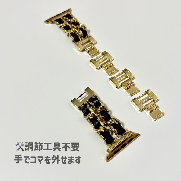 【チェーン×本革】アップルウォッチバンド　チェーン×レザーベルト Apple Watch