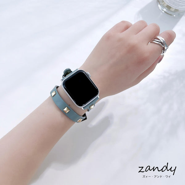 【スタッズ二重巻バンド】アップルウォッチバンド レザーベルト 二重巻  Apple Watch