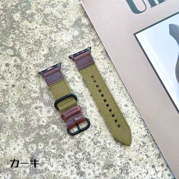 【キャンバス&レザーバンド】アップルウォッチバンド 本革 キャンバス ナイロン ベルト  Apple Watch