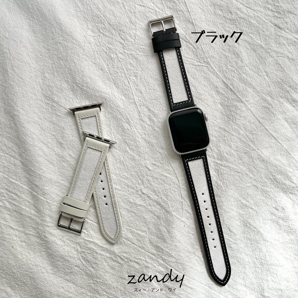 【レザー&キャンバスベルト】アップルウォッチバンド 本革 キャンバス レザー ベルト   Apple Watch