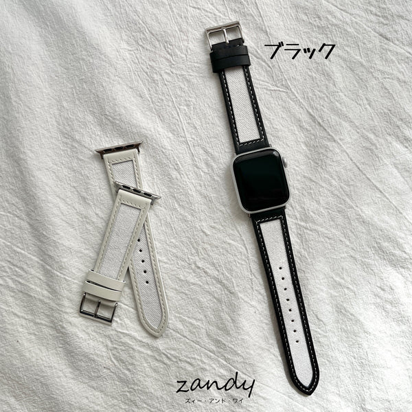 【レザー&キャンバスベルト】アップルウォッチバンド 本革 キャンバス レザー ベルト   Apple Watch