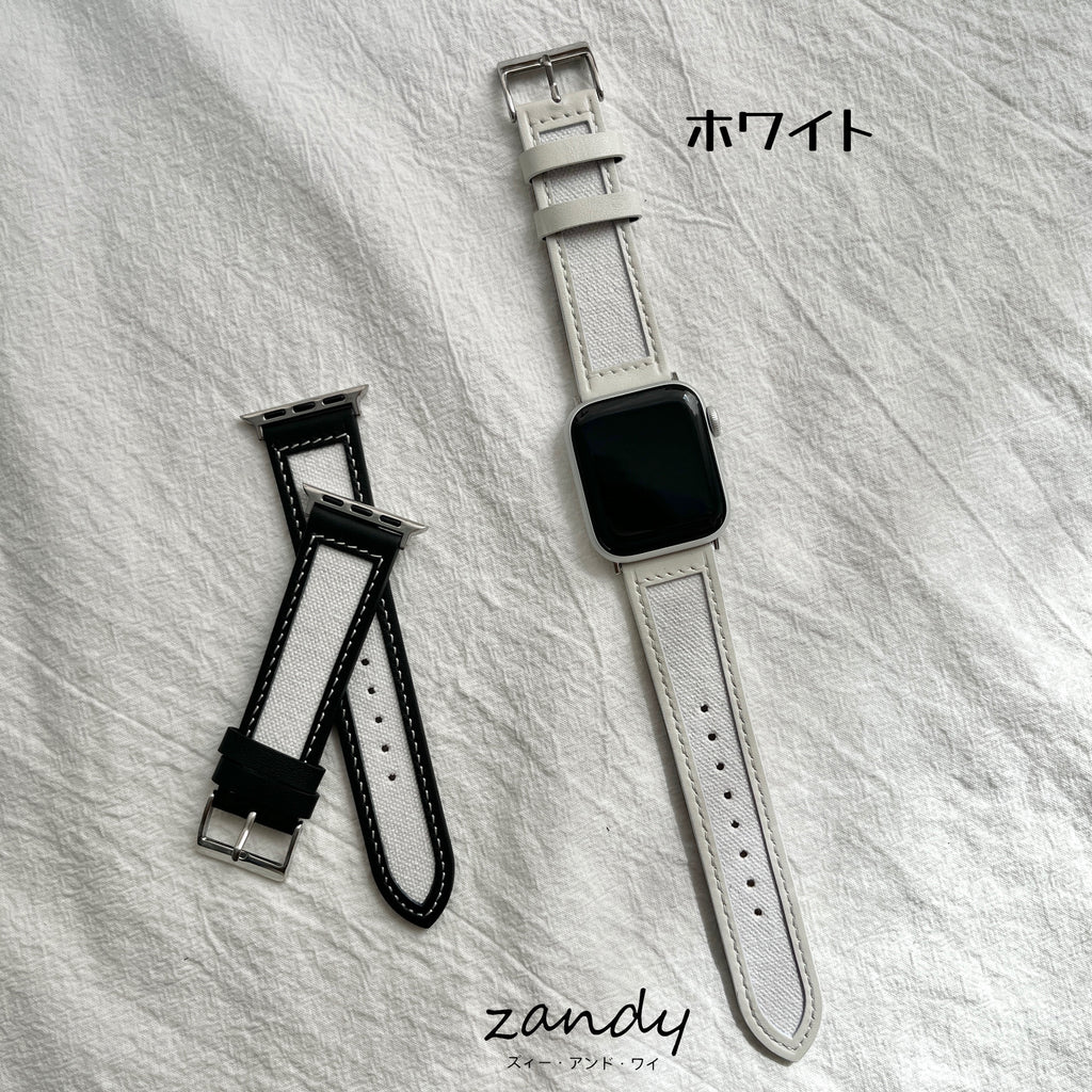 【レザー&キャンバスベルト】アップルウォッチバンド 本革 キャンバス レザー ベルト   Apple Watch