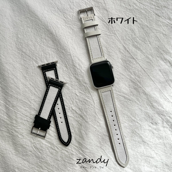 【レザー&キャンバスベルト】アップルウォッチバンド 本革 キャンバス レザー ベルト   Apple Watch