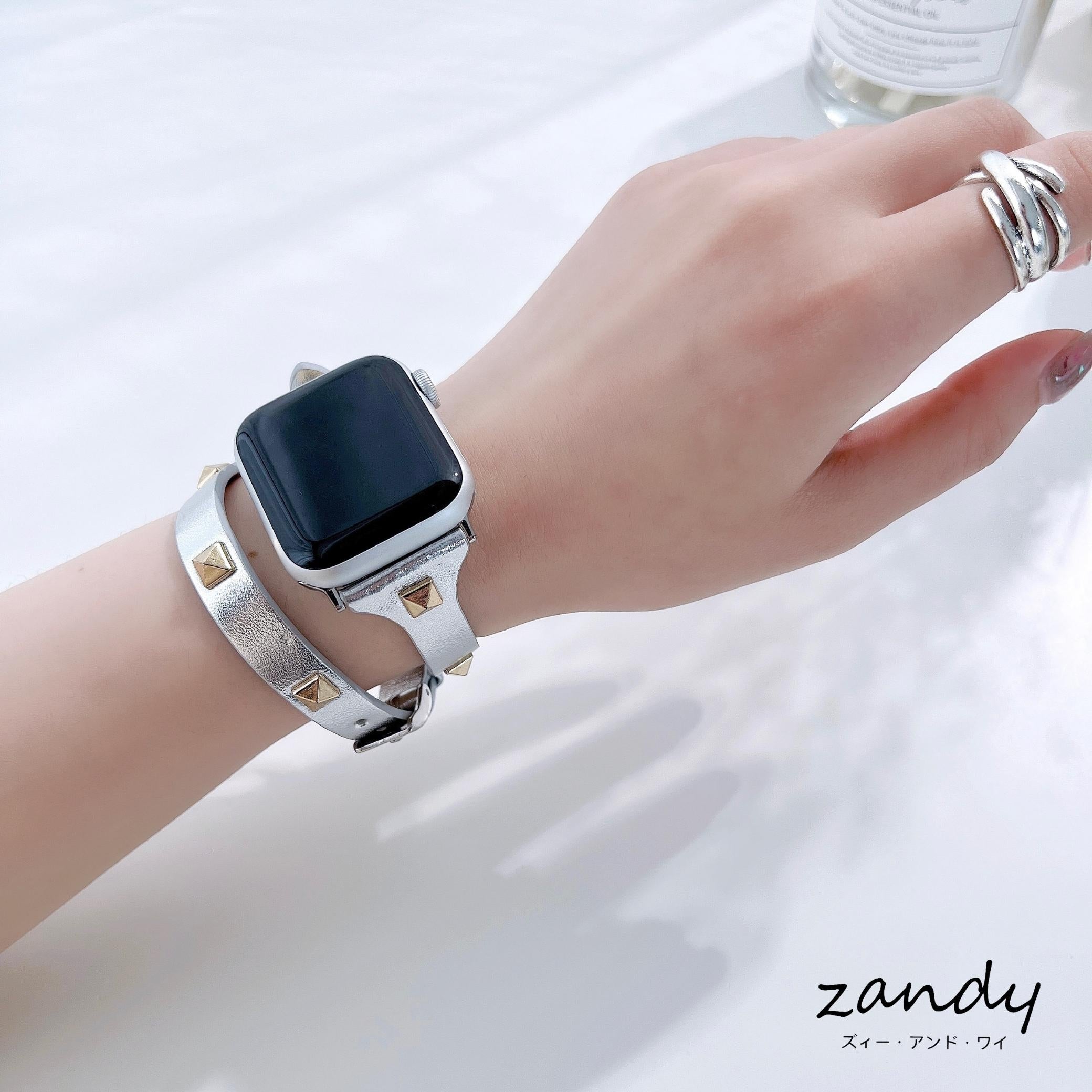 【スタッズ二重巻バンド】アップルウォッチバンド レザーベルト 二重巻  Apple Watch