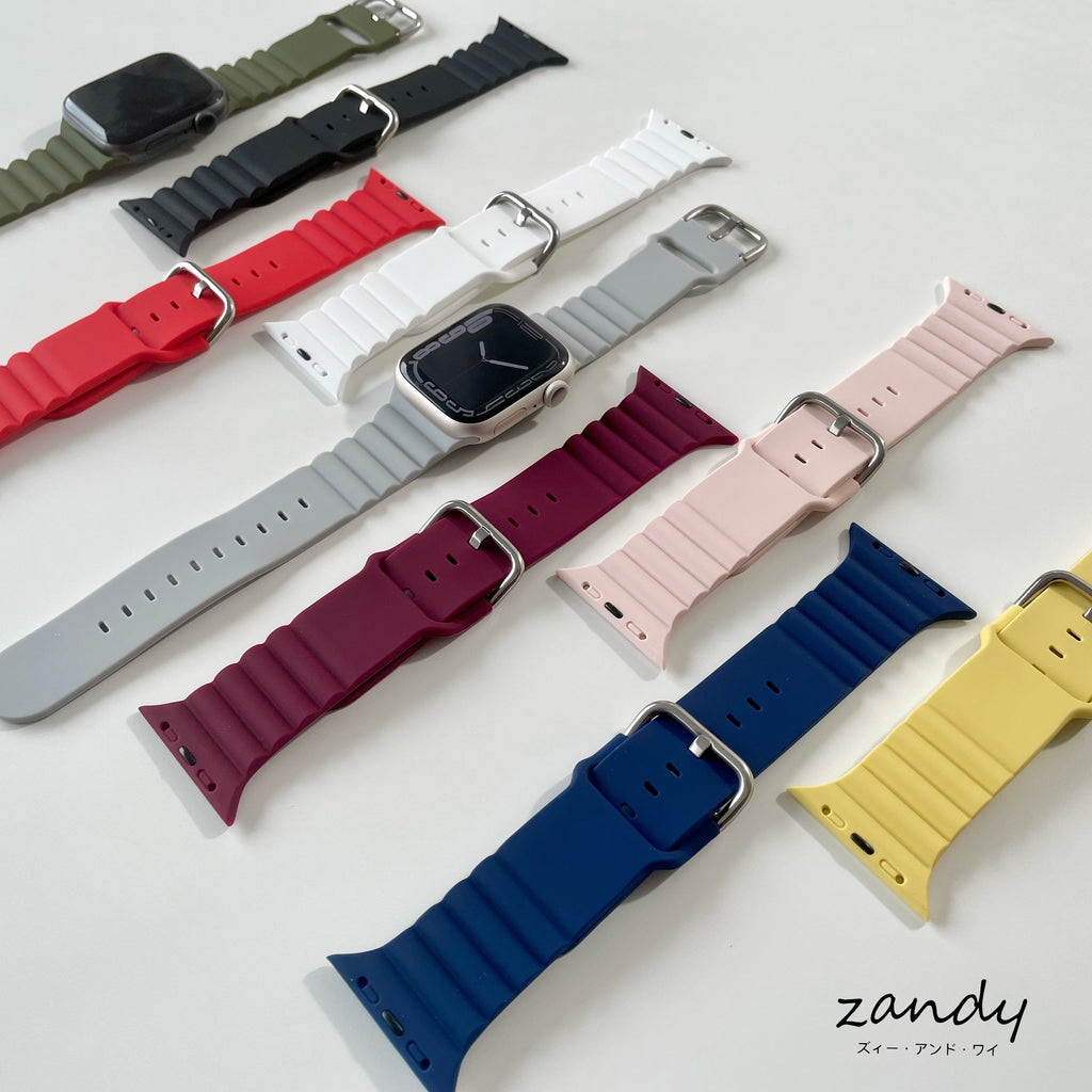 【日のスポーツ】アップルウォッチバンド ラバーベルト スポーツバンド シルバーバックル Apple Watch