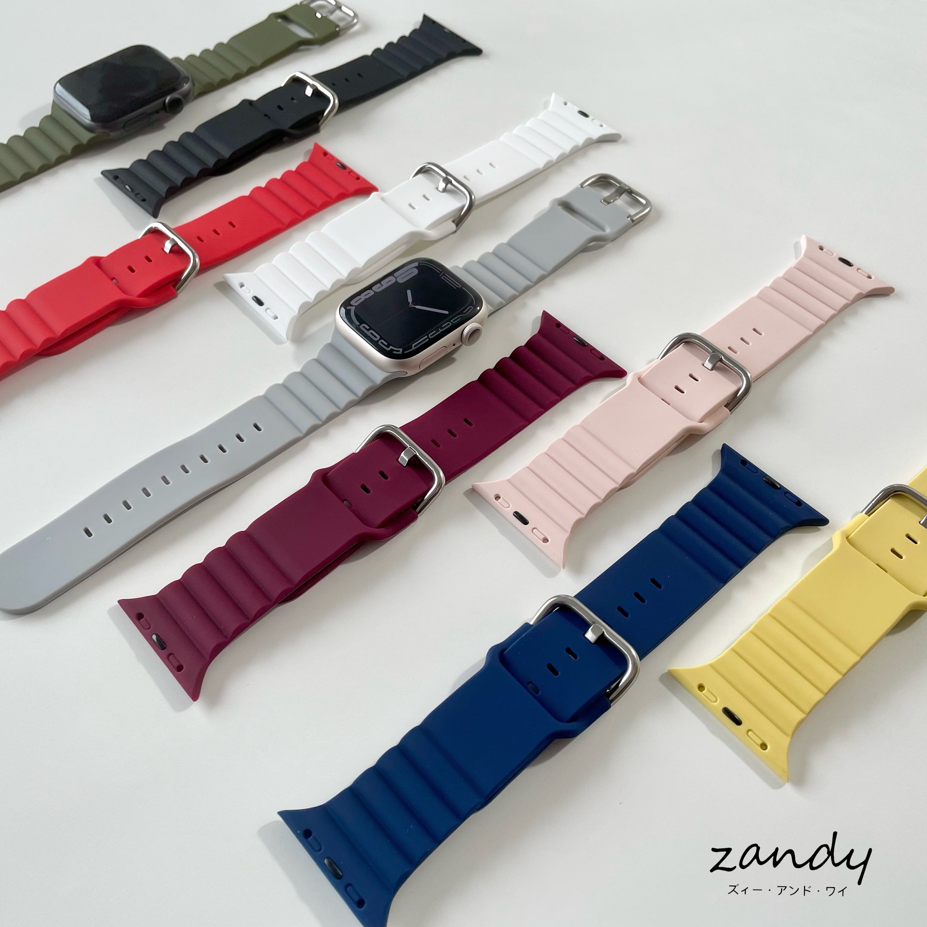 【日のスポーツ】アップルウォッチバンド ラバーベルト スポーツバンド シルバーバックル Apple Watch
