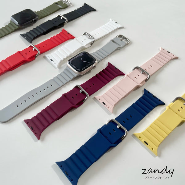 【日のスポーツ】アップルウォッチバンド ラバーベルト スポーツバンド シルバーバックル Apple Watch