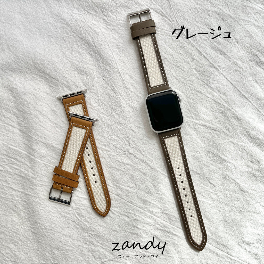 【レザー&キャンバスベルト】アップルウォッチバンド 本革 キャンバス レザー ベルト   Apple Watch
