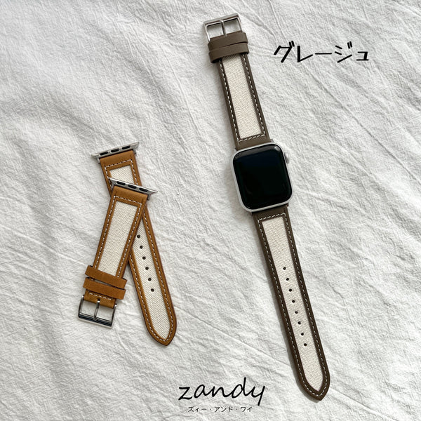 【レザー&キャンバスベルト】アップルウォッチバンド 本革 キャンバス レザー ベルト   Apple Watch