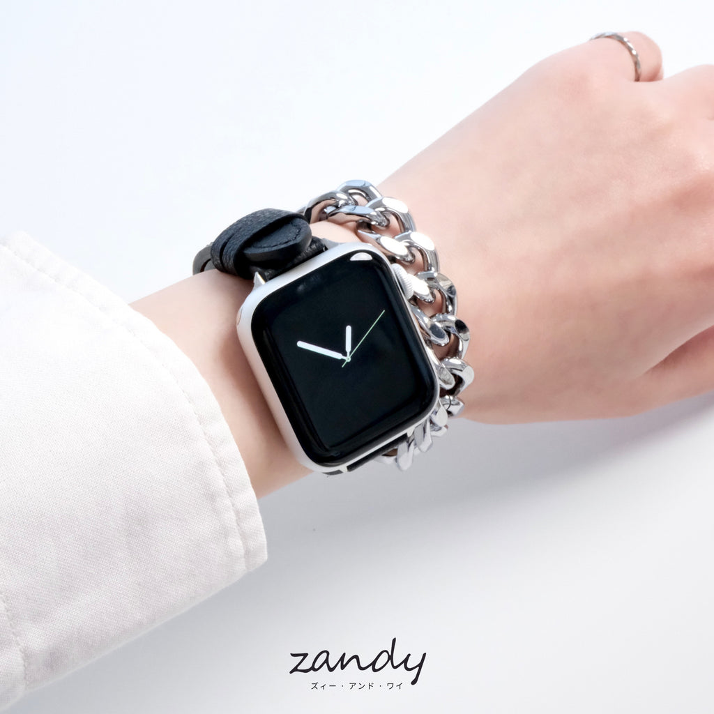 【チェーン&レザー二重巻バンド】アップルウォッチバンド 二重巻デザインベルト  Apple Watch