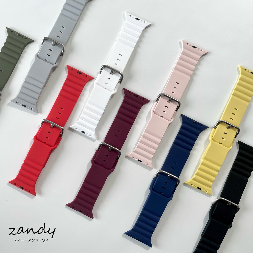 【日のスポーツ】アップルウォッチバンド ラバーベルト スポーツバンド シルバーバックル Apple Watch