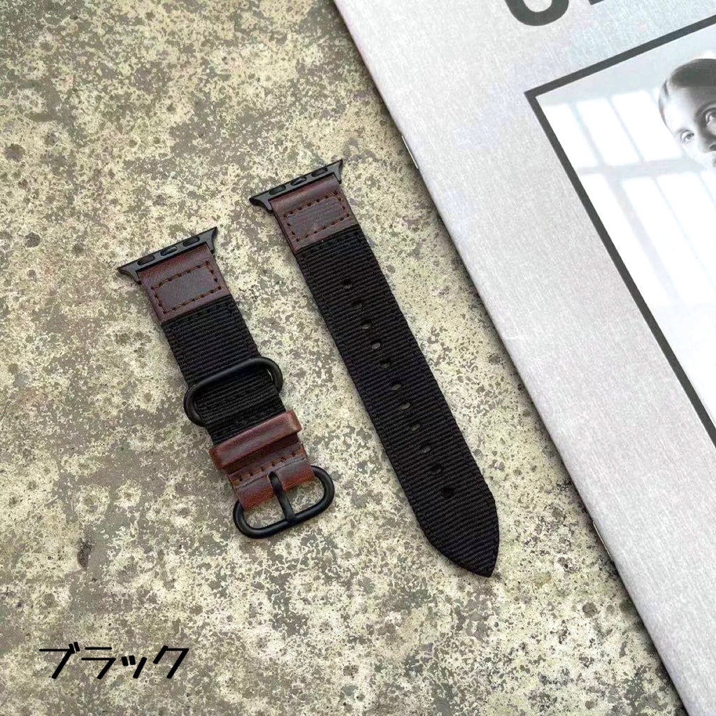 【キャンバス&レザーバンド】アップルウォッチバンド 本革 キャンバス ナイロン ベルト  Apple Watch