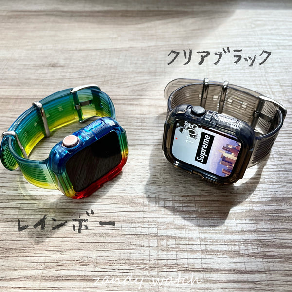 【クリア一体式バンド】アップルウォッチバンド カバー クリアベルト 一体式 Apple Watch