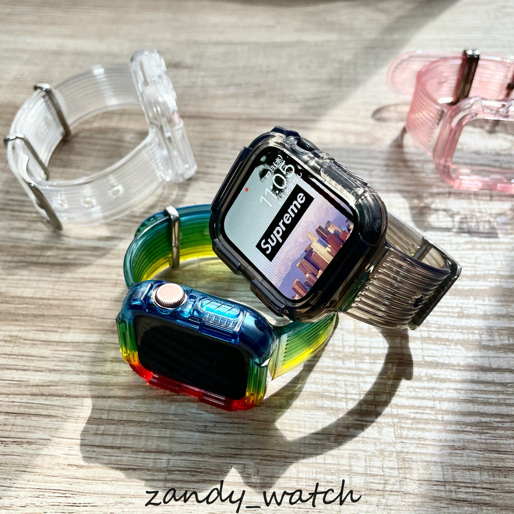 【クリア一体式バンド】アップルウォッチバンド カバー クリアベルト 一体式 Apple Watch