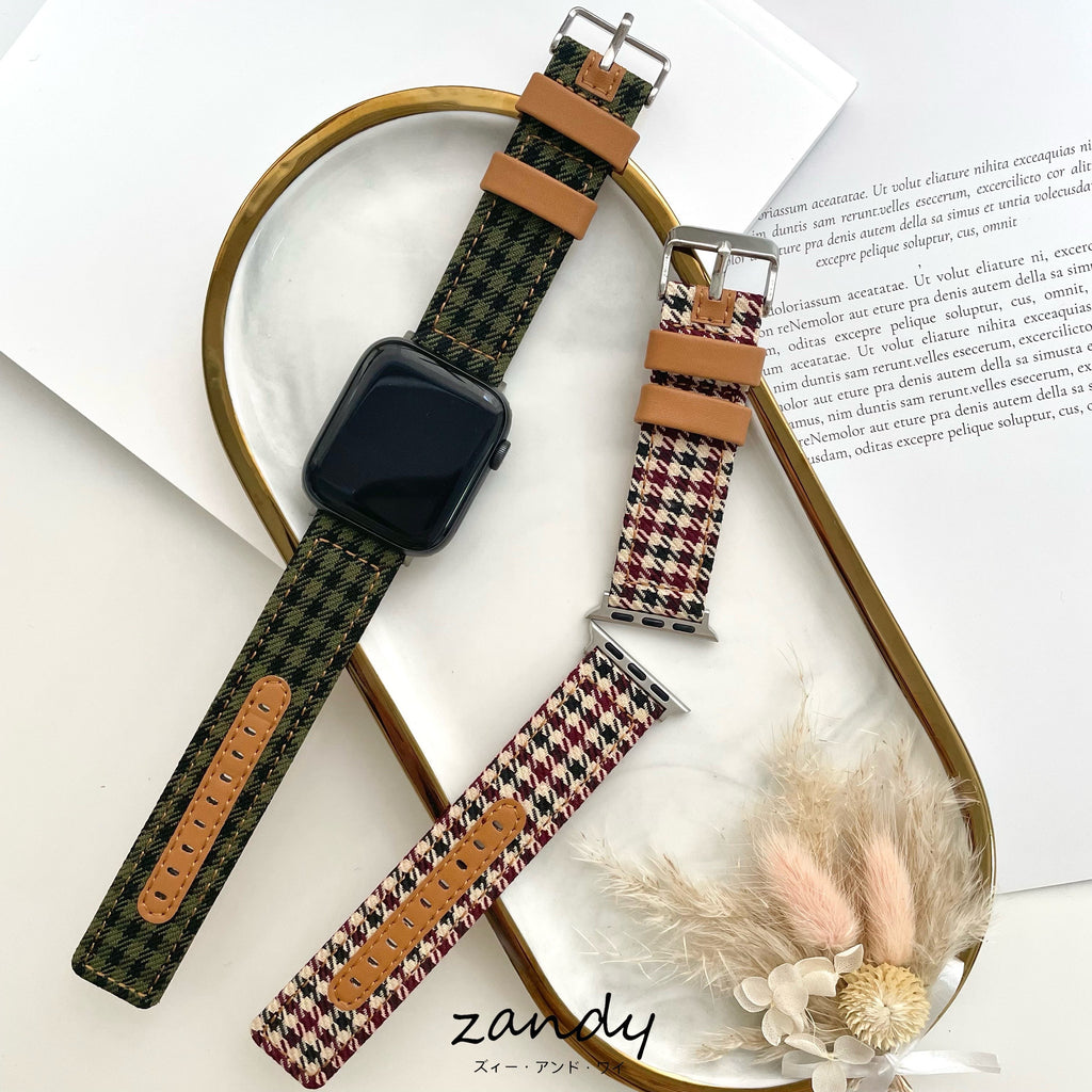 【千鳥柄＆格子柄バンド】アップルウォッチバンド  千鳥柄＆格子柄  レザー ベルト  Apple Watch