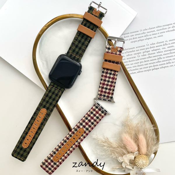 【千鳥柄＆格子柄バンド】アップルウォッチバンド  千鳥柄＆格子柄  レザー ベルト  Apple Watch