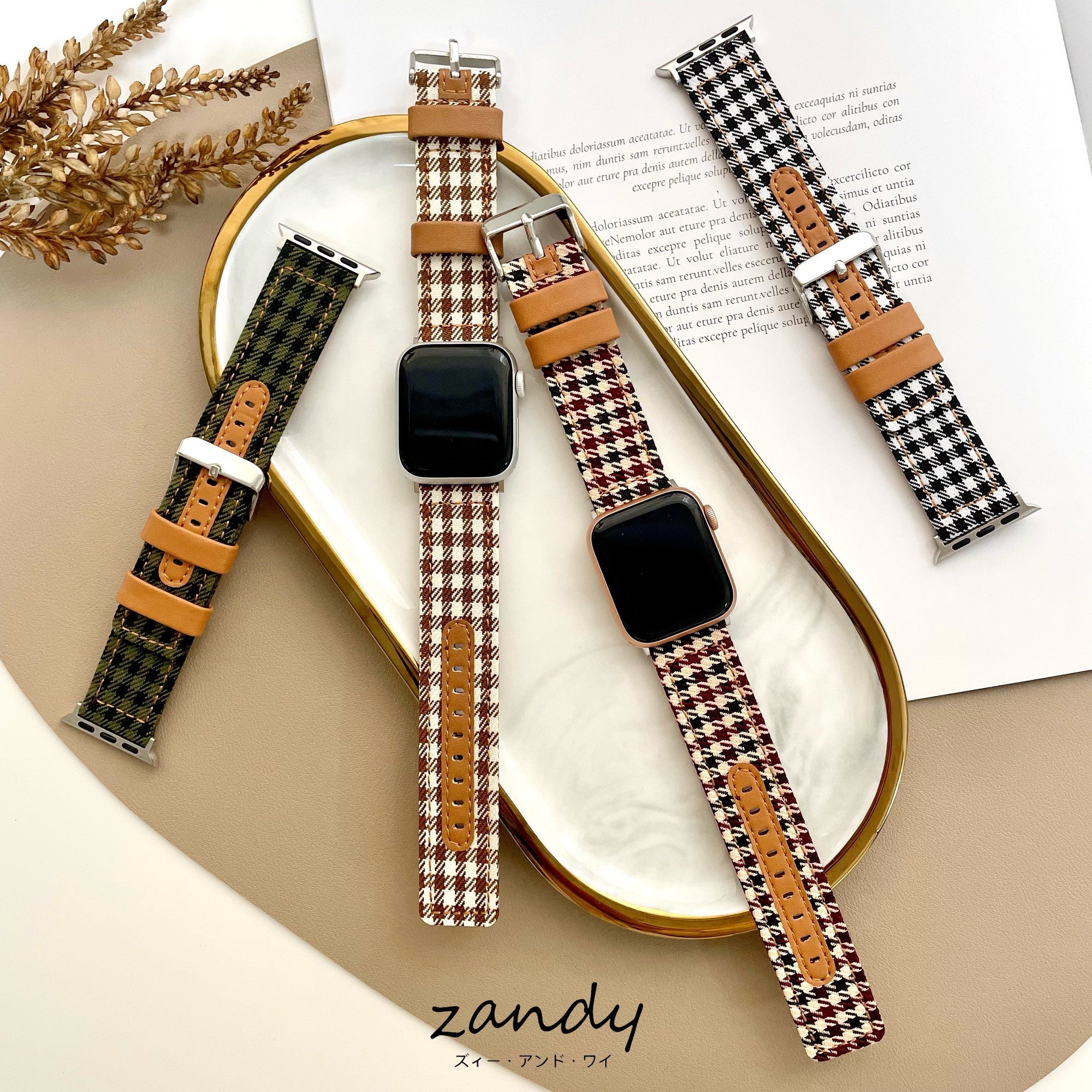 【千鳥柄＆格子柄バンド】アップルウォッチバンド  千鳥柄＆格子柄  レザー ベルト  Apple Watch メイン画像