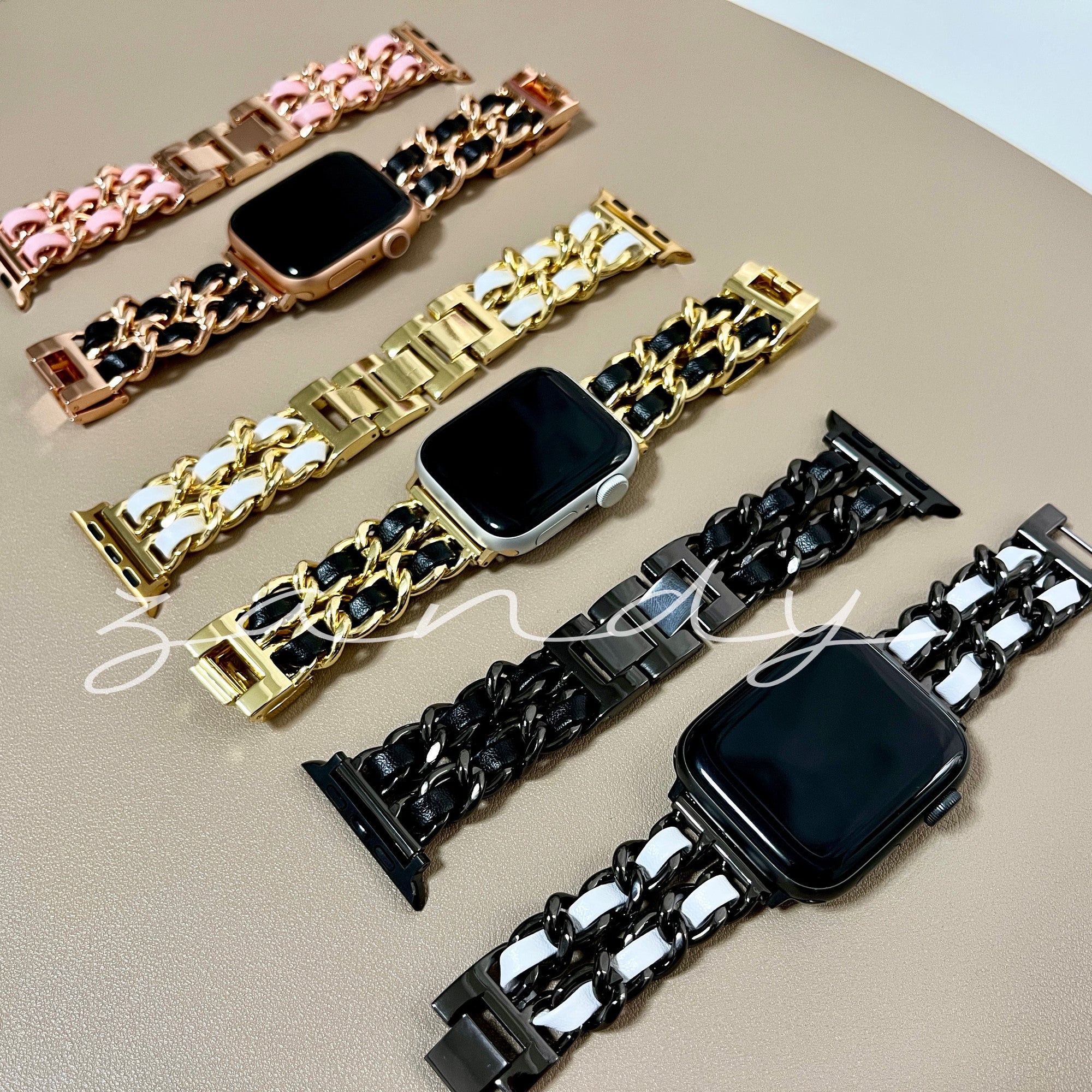 【チェーン×本革】アップルウォッチバンド　チェーン×レザーベルト Apple Watch
