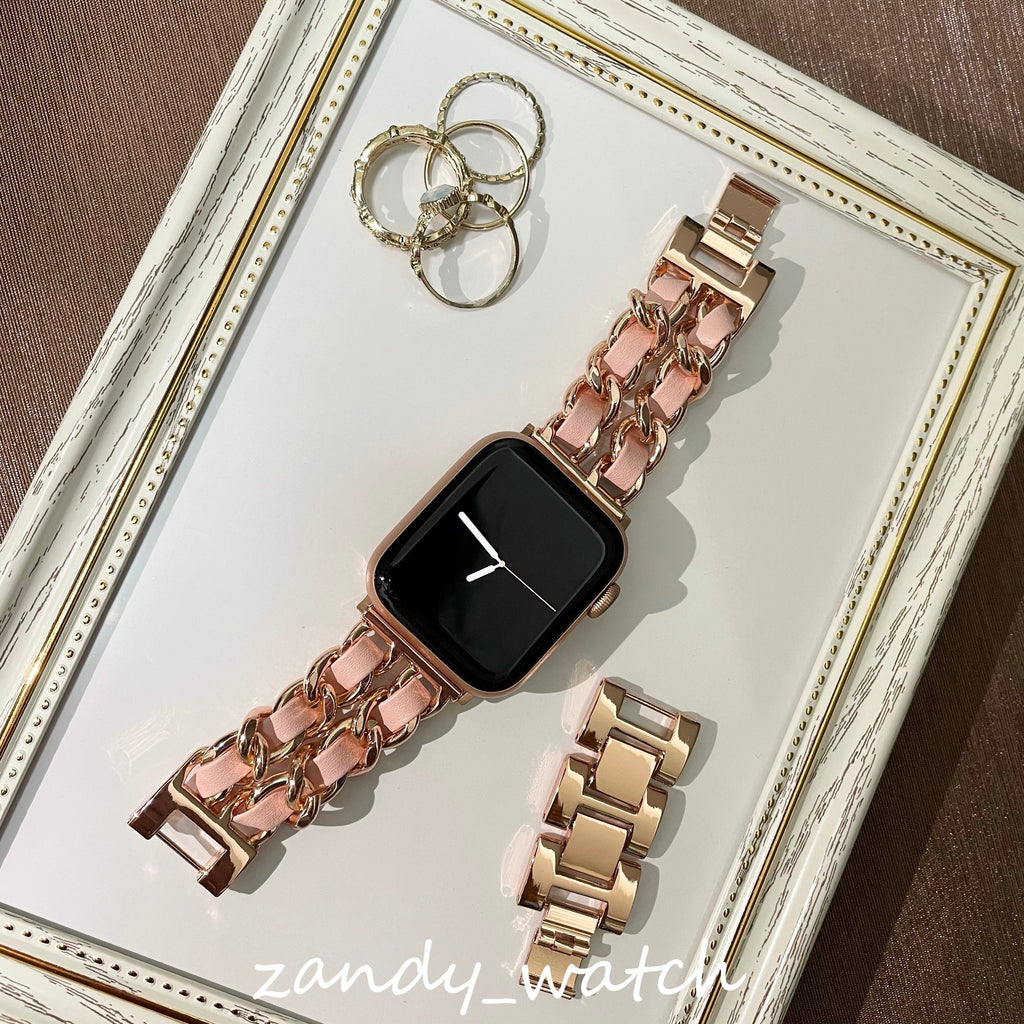 【チェーン×本革】アップルウォッチバンド　チェーン×レザーベルト Apple Watch