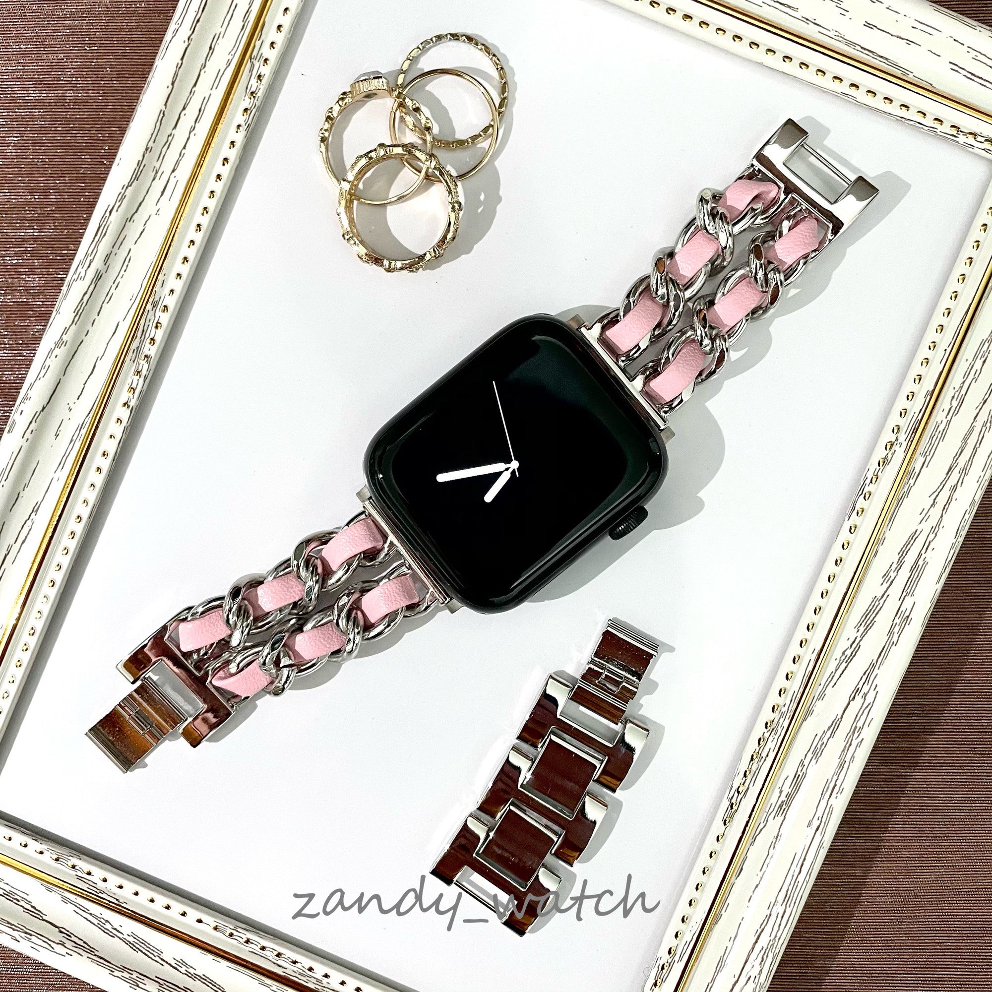 【シルバーチェーン×本革】アップルウォッチバンド　チェーン×レザーベルト Apple Watch