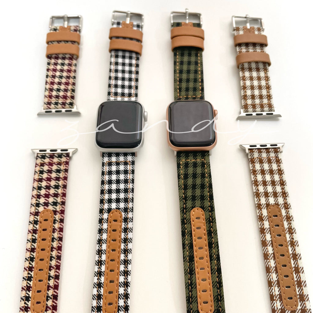 【千鳥柄＆格子柄バンド】アップルウォッチバンド  千鳥柄＆格子柄  レザー ベルト  Apple Watch