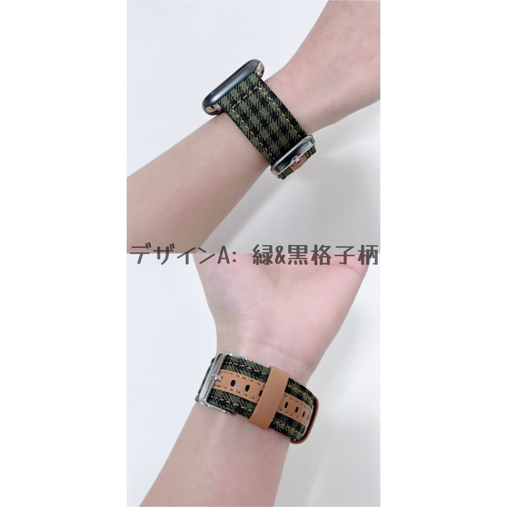 【千鳥柄＆格子柄バンド】アップルウォッチバンド  千鳥柄＆格子柄  レザー ベルト  Apple Watch